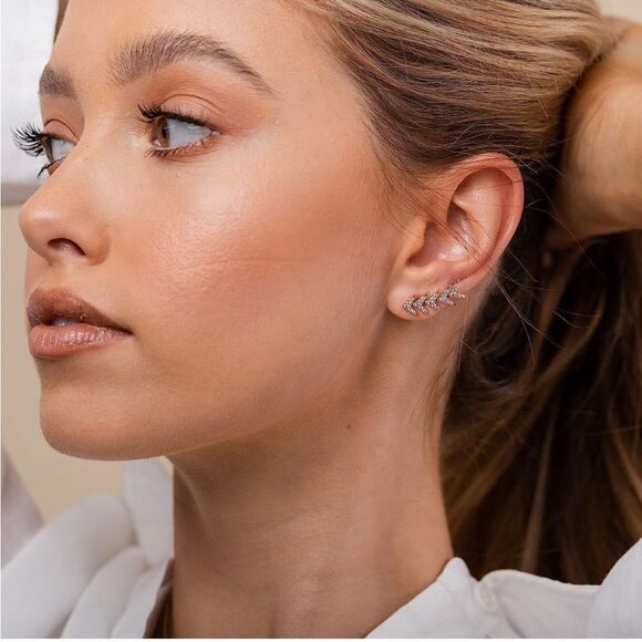 Jewelry - Gold 14k Gold Plated Geometric Cubic Zirconia Crawler Earrings
